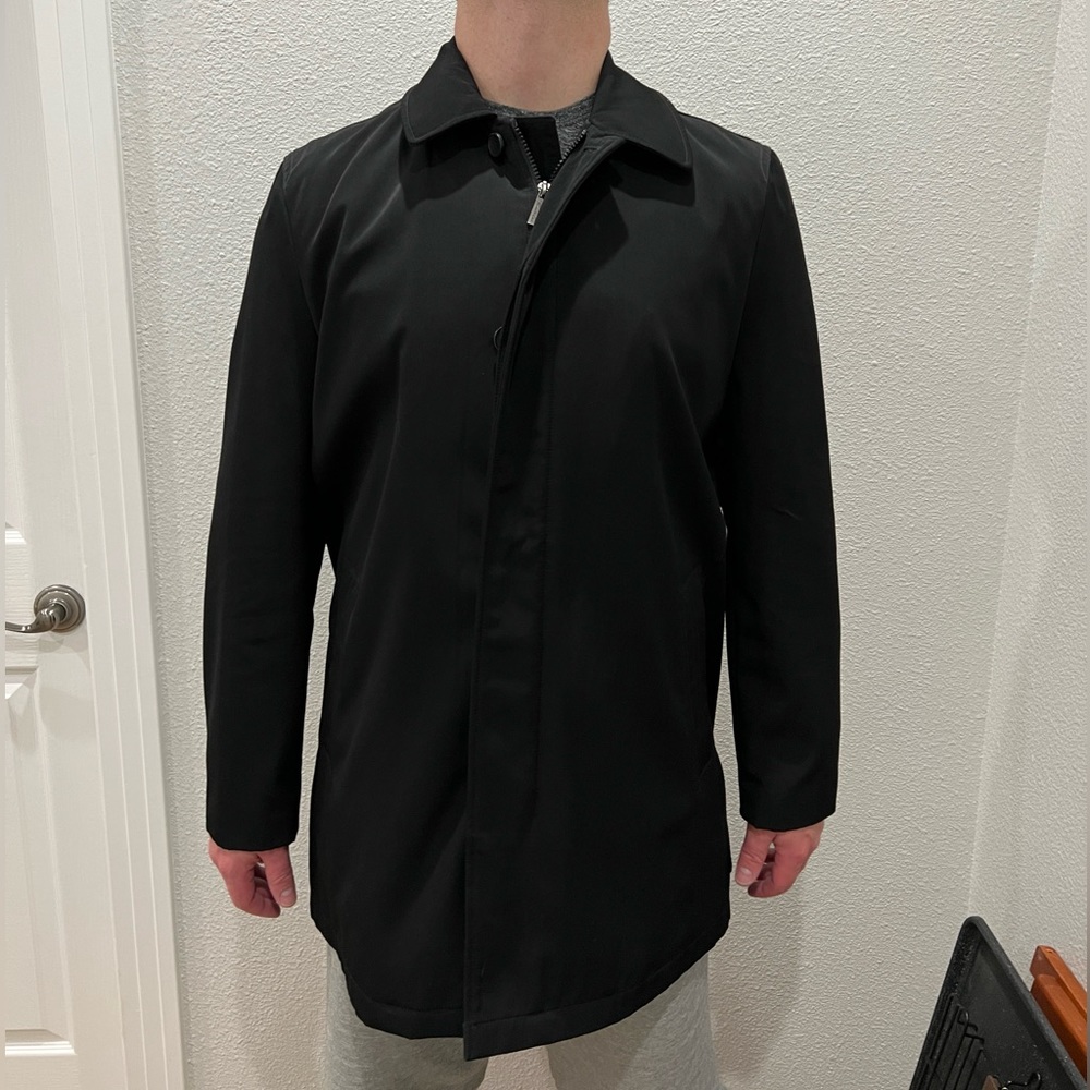 Men’s Kenneth Cole. size Medium black waterproof trench coat.